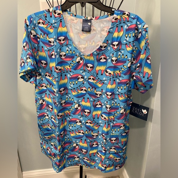 zoe + chloe Tops - Zoe + Chloe Large L Chillax Max Rainbow Sloth Scrub Top Women Ladies Shirt Cute